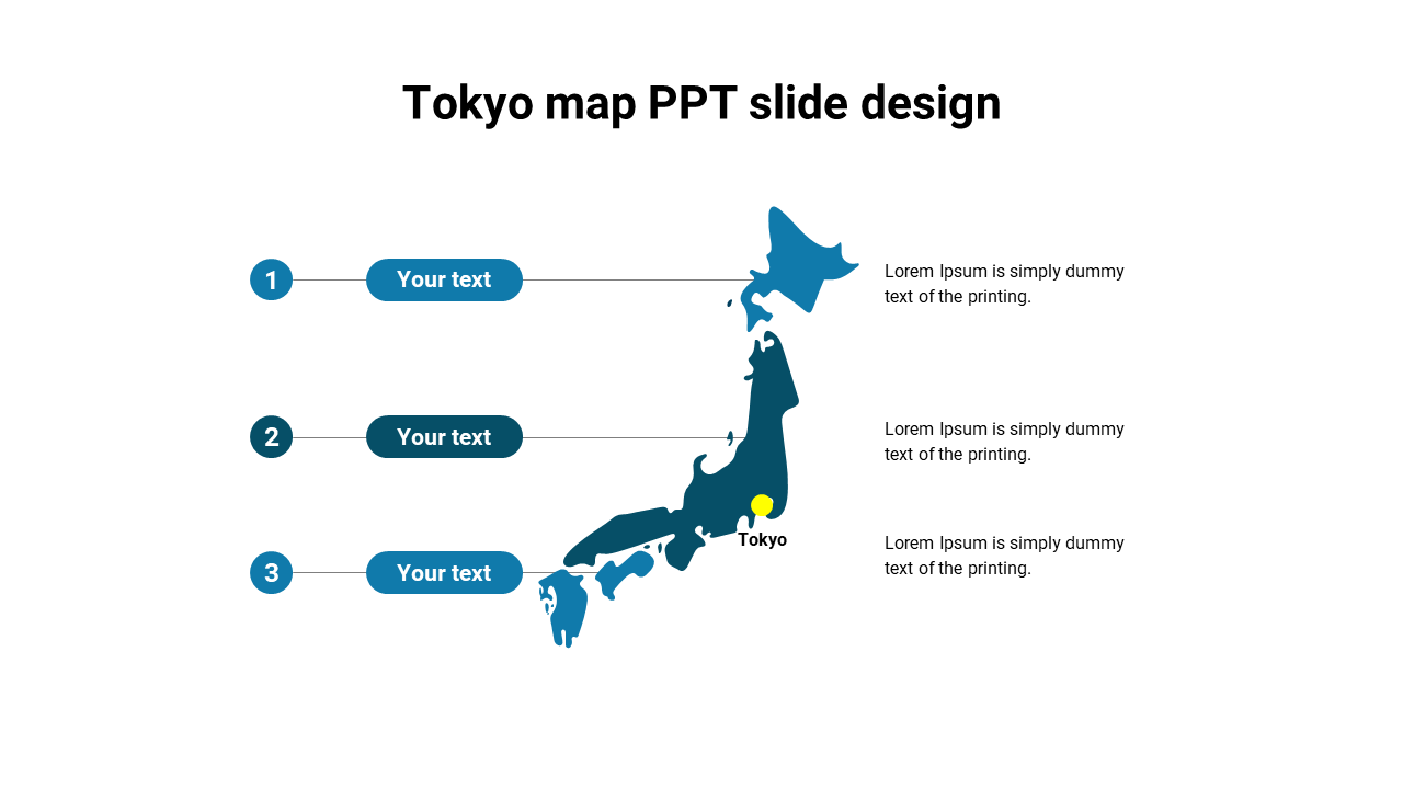 Tokyo Map PPT Slide Design Template With Three Node